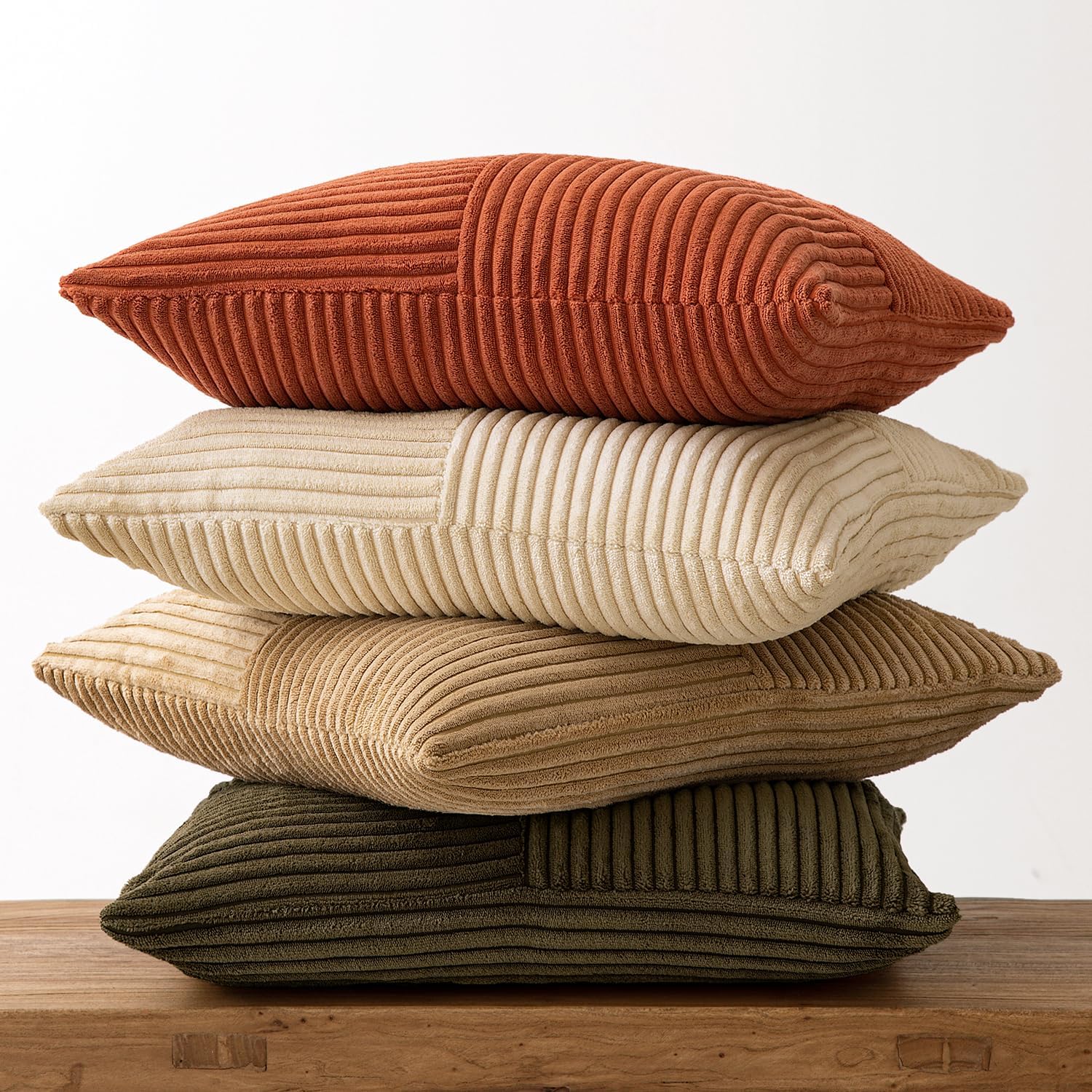 Miulee Rust-Olive Green Decorative Throw Pillow Covers 16x16 Inch Set of 4 Boho Color-Clash Cushion Cases Farmhouse Pillow Cases Corduroy S…