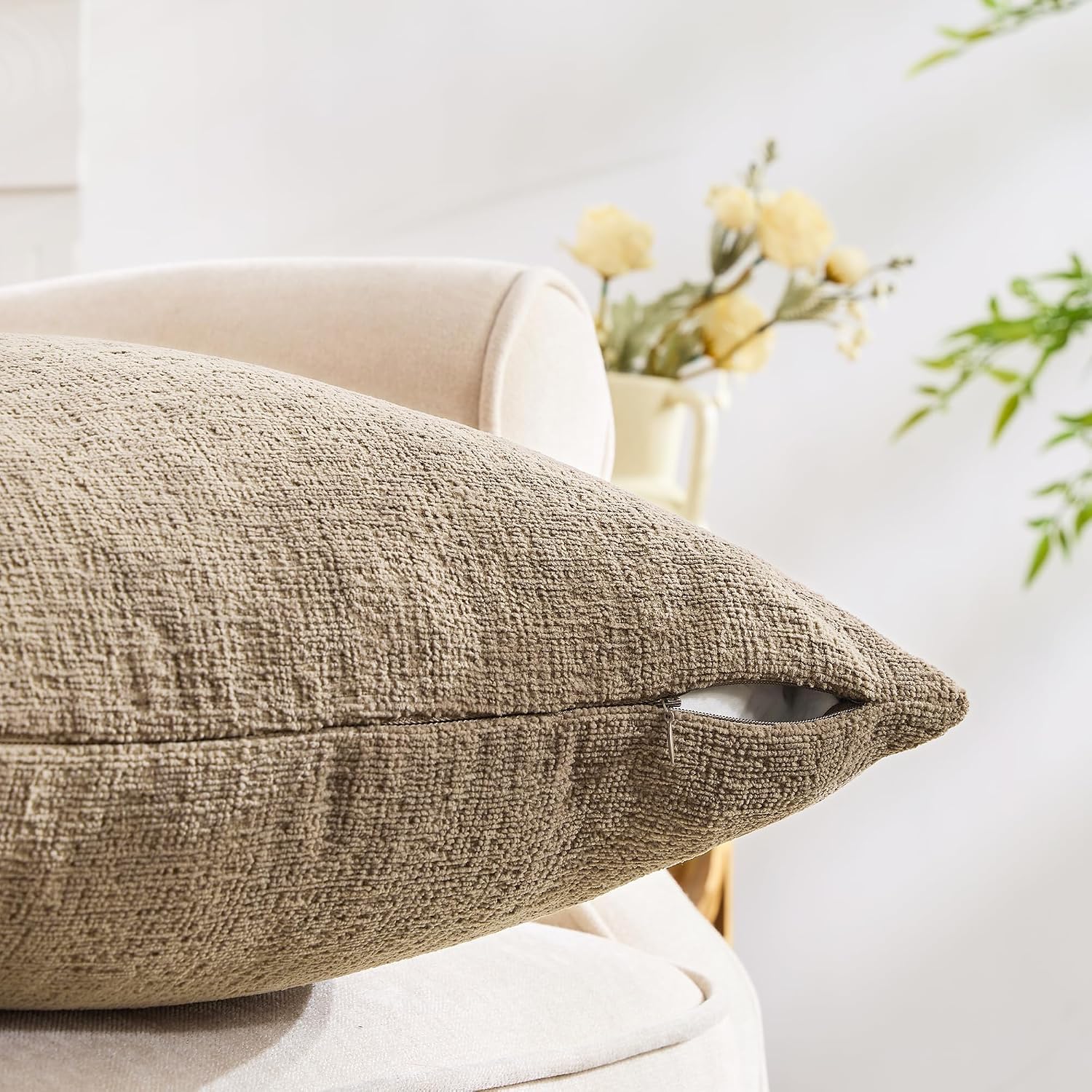 Gawamay Set of 2 Soft Textured Chenille Throw Pillow Covers 20x20 Inch (50x50 CM), Decorative Pillowcases Cushion Covers for Farmhouse Home…