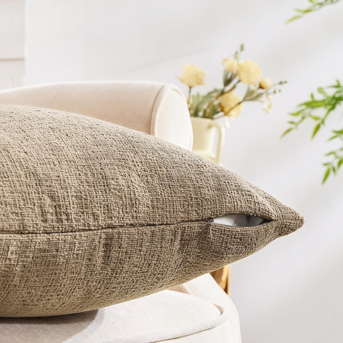 Gawamay Set of 2 Soft Textured Chenille Throw Pillow Covers 26x26 Inch (66x66 CM), Decorative Pillowcases Cushion Covers for Farmhouse Home…