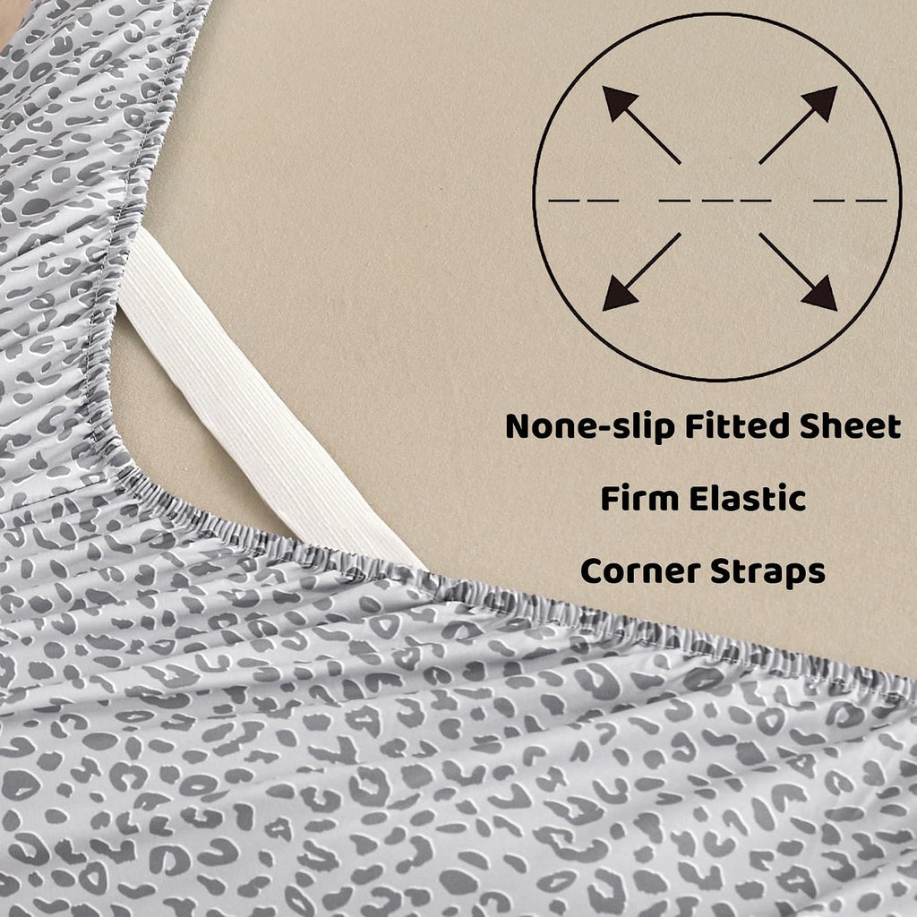 mooreeke Leopard Cheetah Printed Full Bed Sheets, Soft Microfiber Bedding Sheets & Pillowcases, Deep Pocket Non-Slip Fitted Full Sheet, Sil…