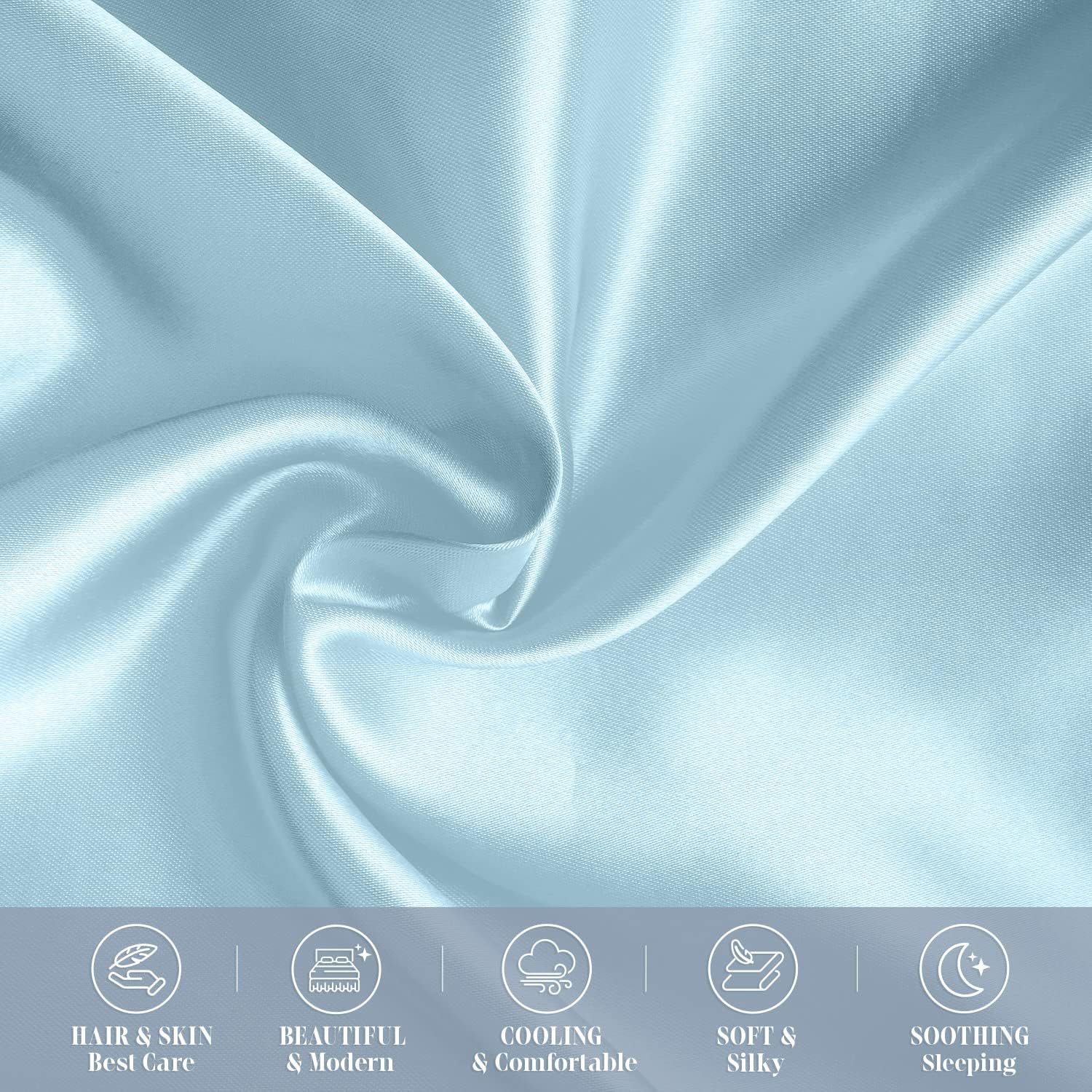 Elegantcomfort Elegant Comfort 2-Pack King Size Baby Blue Satin Pillowcase Set with Hidden Zipper Closure, 20" x 40" Blue