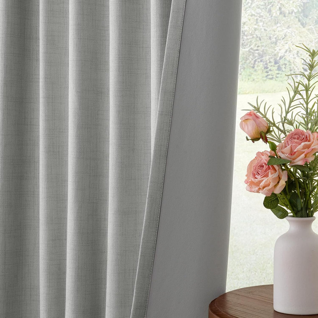 INOVADAY 100% Blackout Curtains for Bedroom, Black Out Curtains 96 Inch Long, Clip Rings Linen Blackout Drapes, Thermal Insulated Room…