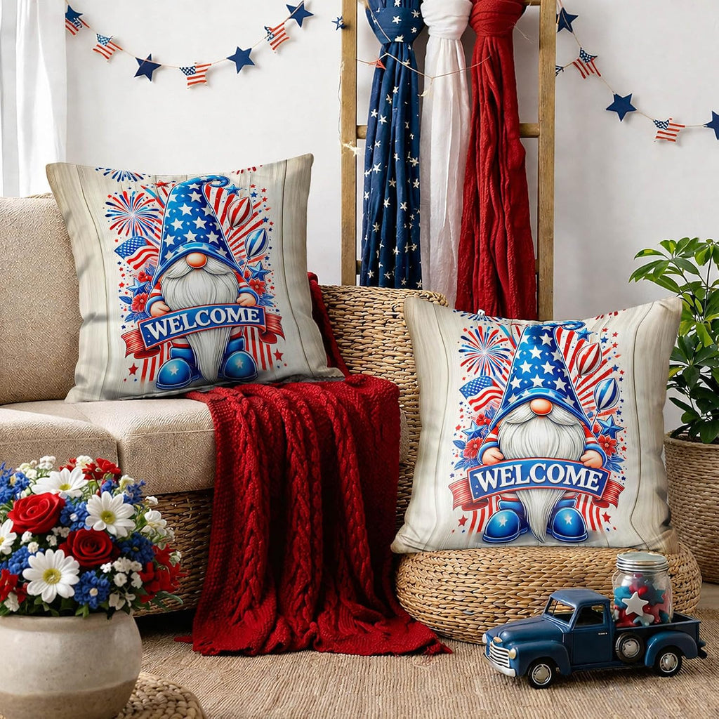 BlissYard 4th of July Pillow Covers 18x18 Set of 2 Patriotic Gnome Pillow Covers American Flag Throw Pillow Covers Independence Day…