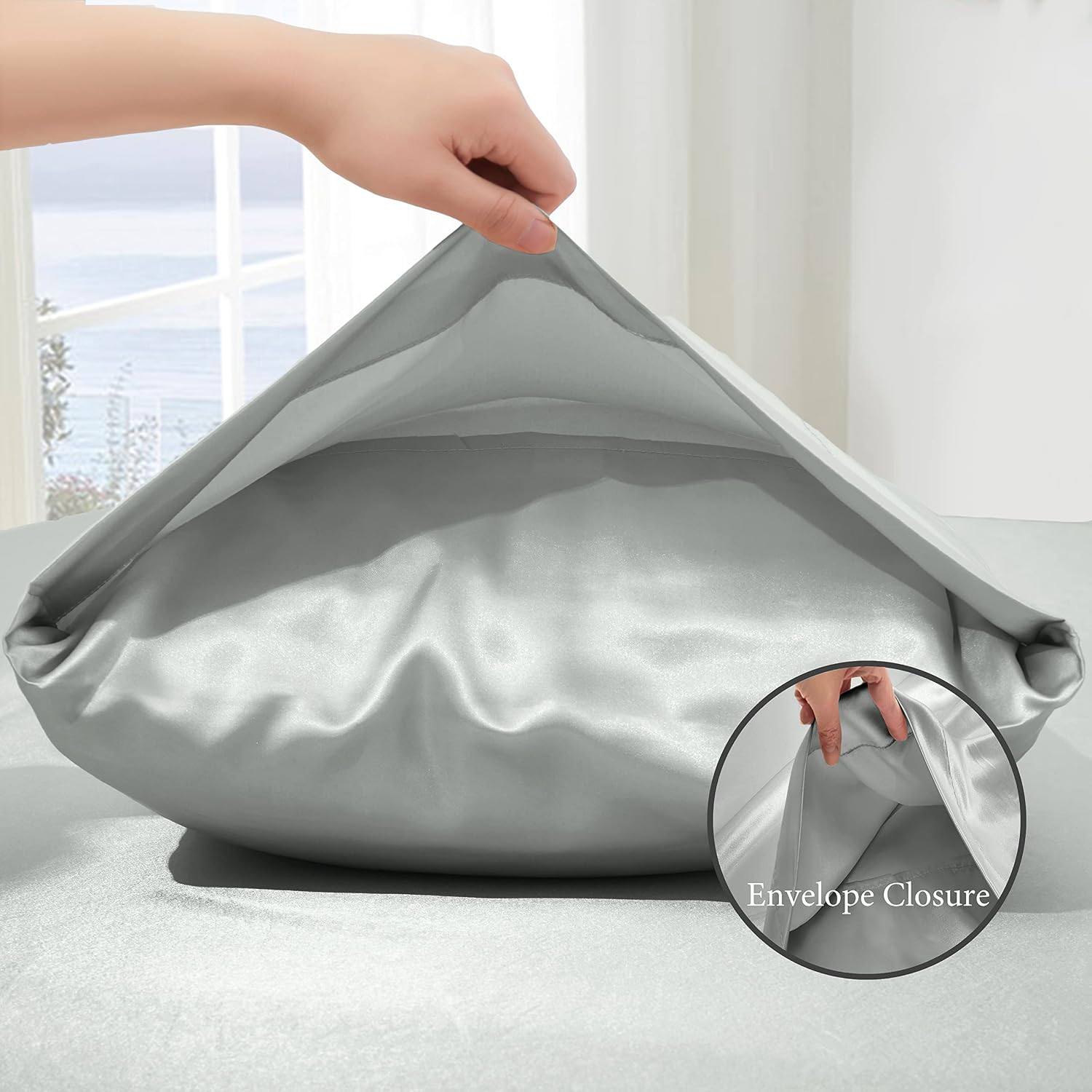 VACVELT 4pcs Silver Grey Satin Sheets Full Size Bed Set, 15 Inch Deep Pocket Silky Satin Sheet Set, Soft Satin Bedding Set Cooling &…
