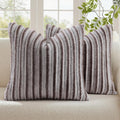 decorUhome Cozy Faux Fur Throw Pillow Covers 26x26 Set of 2 Decorative Soft Plush Striped Modern Farmhouse Boho Couch Euro Sham Pillow Case…