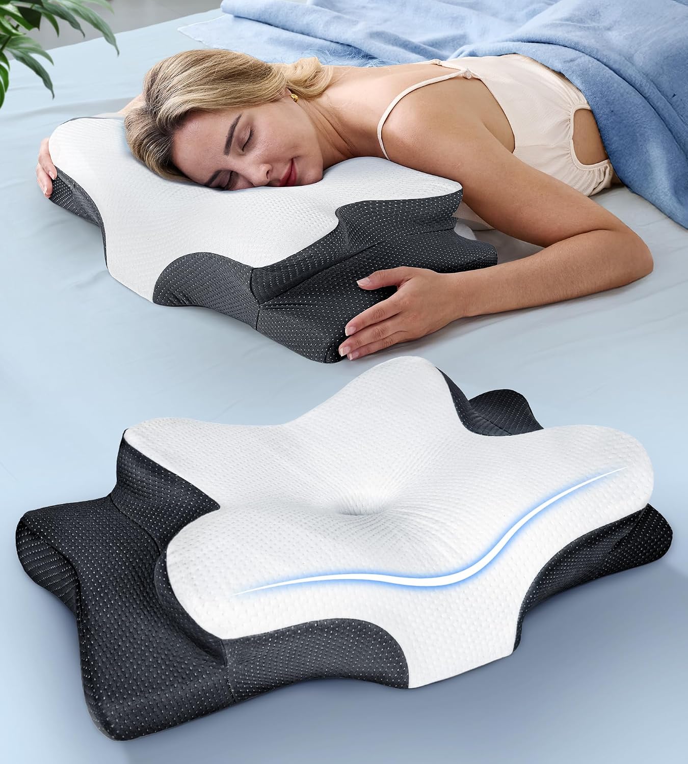 Cozyplayer Ultra Cooling Pillow for Neck Support, Adjustable Cervical Neck Pillow Cozy Sleeping, Odorless Ergonomic Contour Memory Foam Pil…