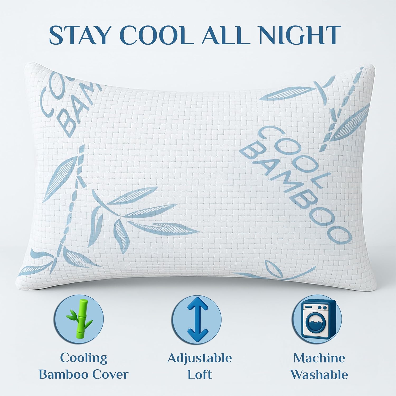 OMEO 2 Pack Bamboo Pillow Standard Size for Sleeping, Hypoallergenic Cooling Shredded Memory Foam Bed Pillows for Side, Back and Stomach…