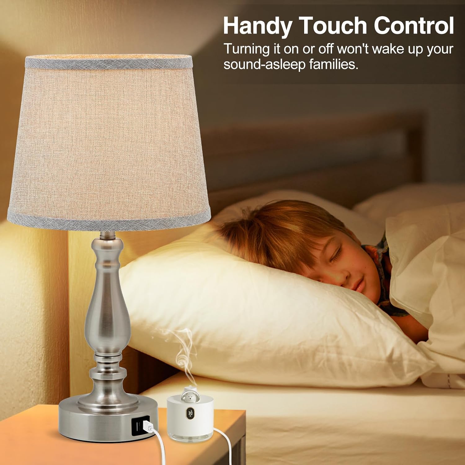 EJIAXIN Table Lamps for Bedroom Set of 2, Dimmable Touch Bedside Lamps with Dual USB A+C Ports - Nightstand Lamp for End Table Modern…