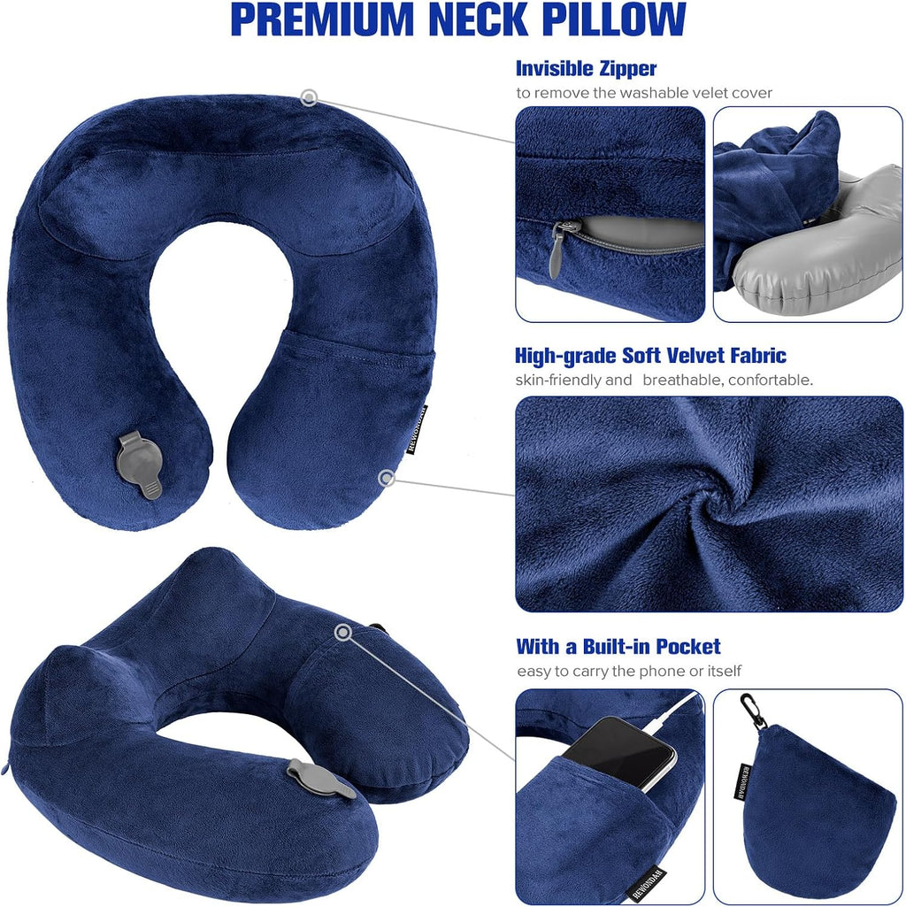 Rewondah Inflatable Travel Pillow for Sleeping Airplane - Inflatable Neck Pillow for Traveling on Plane with Washable Cover, Blow up Neck…