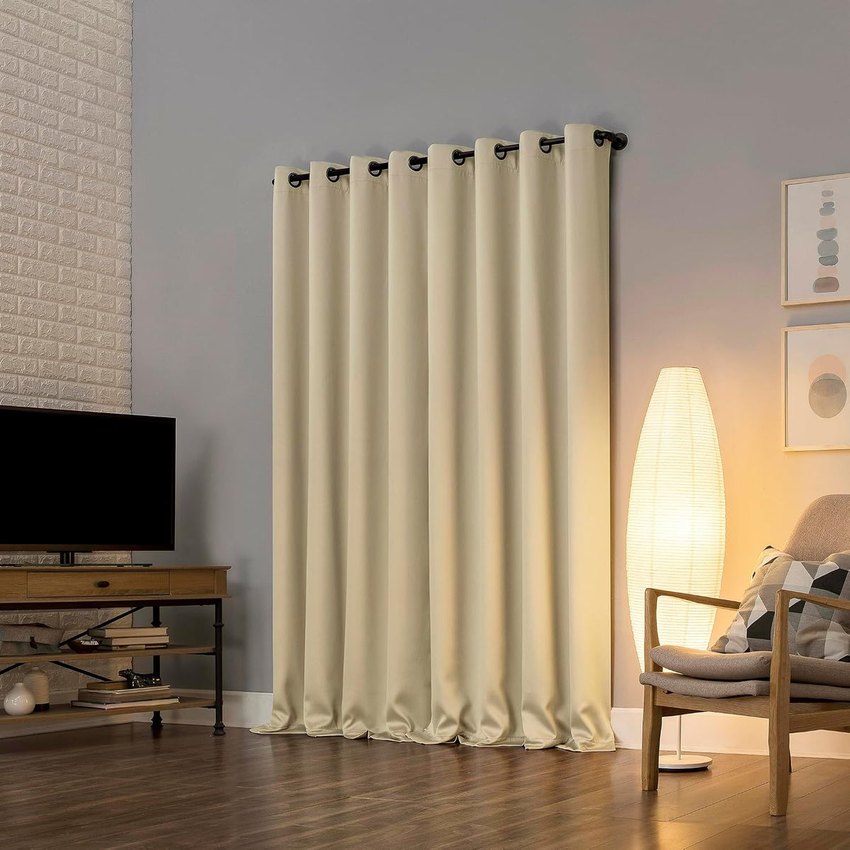 Sun Zero Nordic 2-Pack Theater Grade Noise Reducing Extreme 100% Blackout Grommet Curtain Panel Pair, 52" x 84, Cream Off-White
