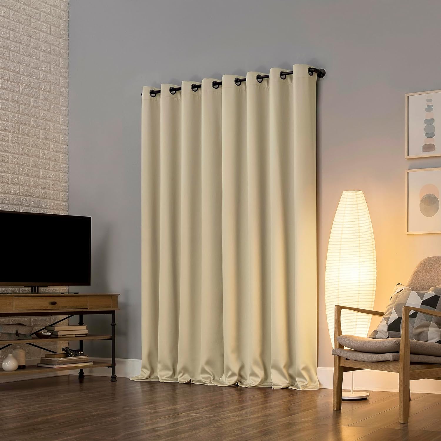 Sun Zero Nordic 2-Pack Theater Grade Noise Reducing Extreme 100% Blackout Grommet Curtain Panel Pair, 52" x 108, Cream Off-White