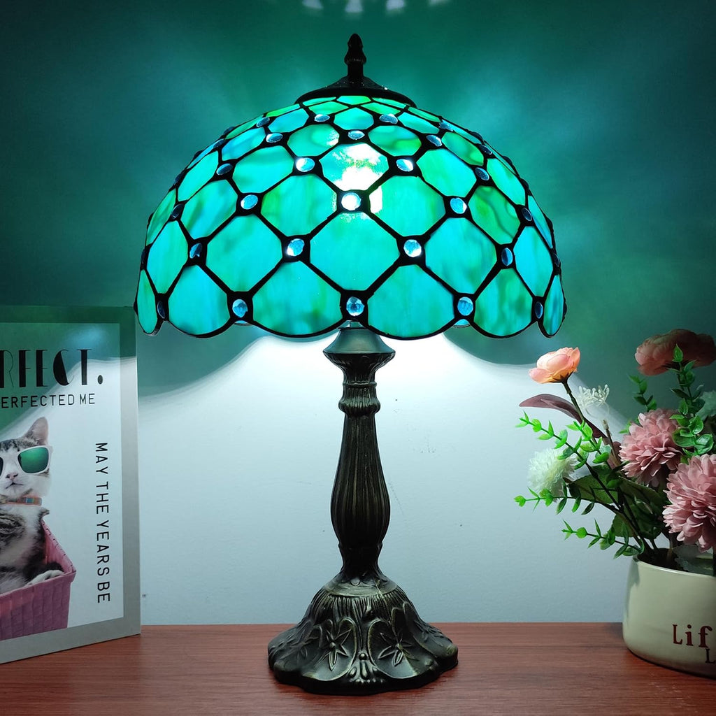 Tiffany Lamp Stained Glass Table Lamp Antique Bedside Desk Reading Light 3-Way Color LED Living Room Nightstand Light 12X12X19 Inches…