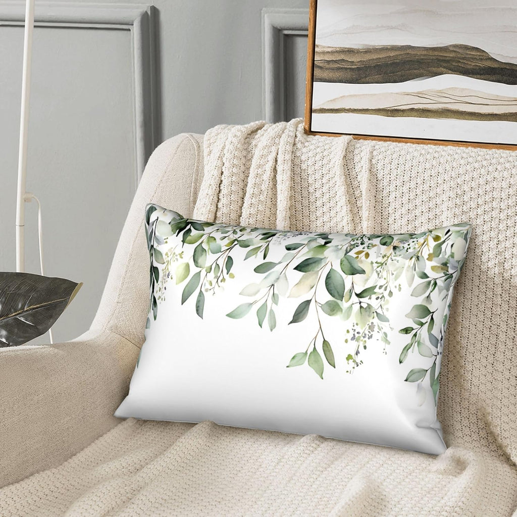 Imitation Silk Pillowcase for Hair and Skin Floral Watercolor Green Branches 1 Pack Satin Queen Pillowcase with Hidden Zipper Cooling…