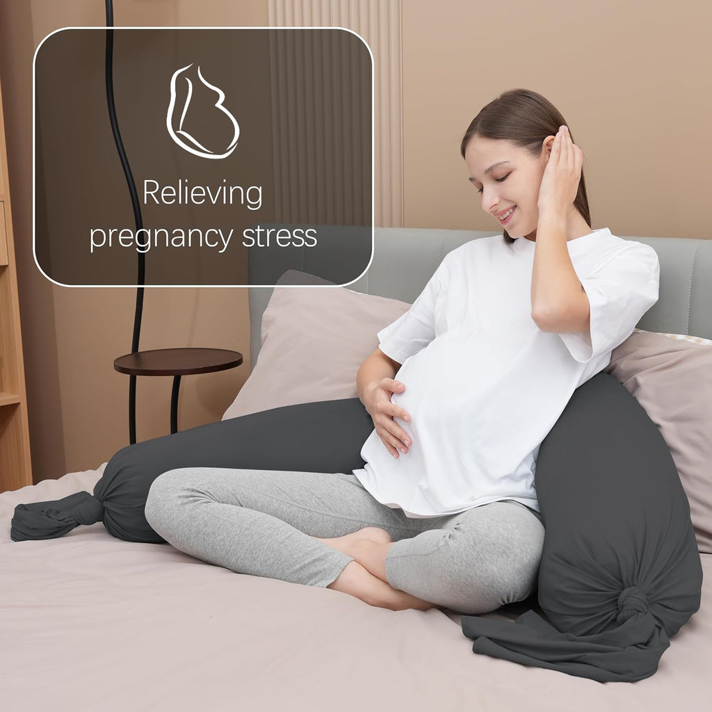 Moonpark MOON PARK Pregnancy Pillow - Incredibly Smooth and Soft Cooling Cover I Shaped Full Body Maternity Pillow with Removable Cover - S…