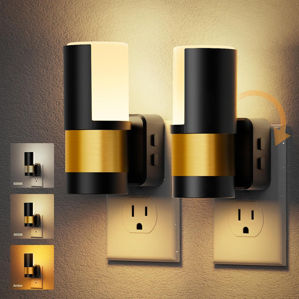 JandCase Plug in Night Light, Rotating Night Light with 3 Colors, 3000K/5000K/Amber, Dimmable Night Lights with Dusk to Dawn Sensor…