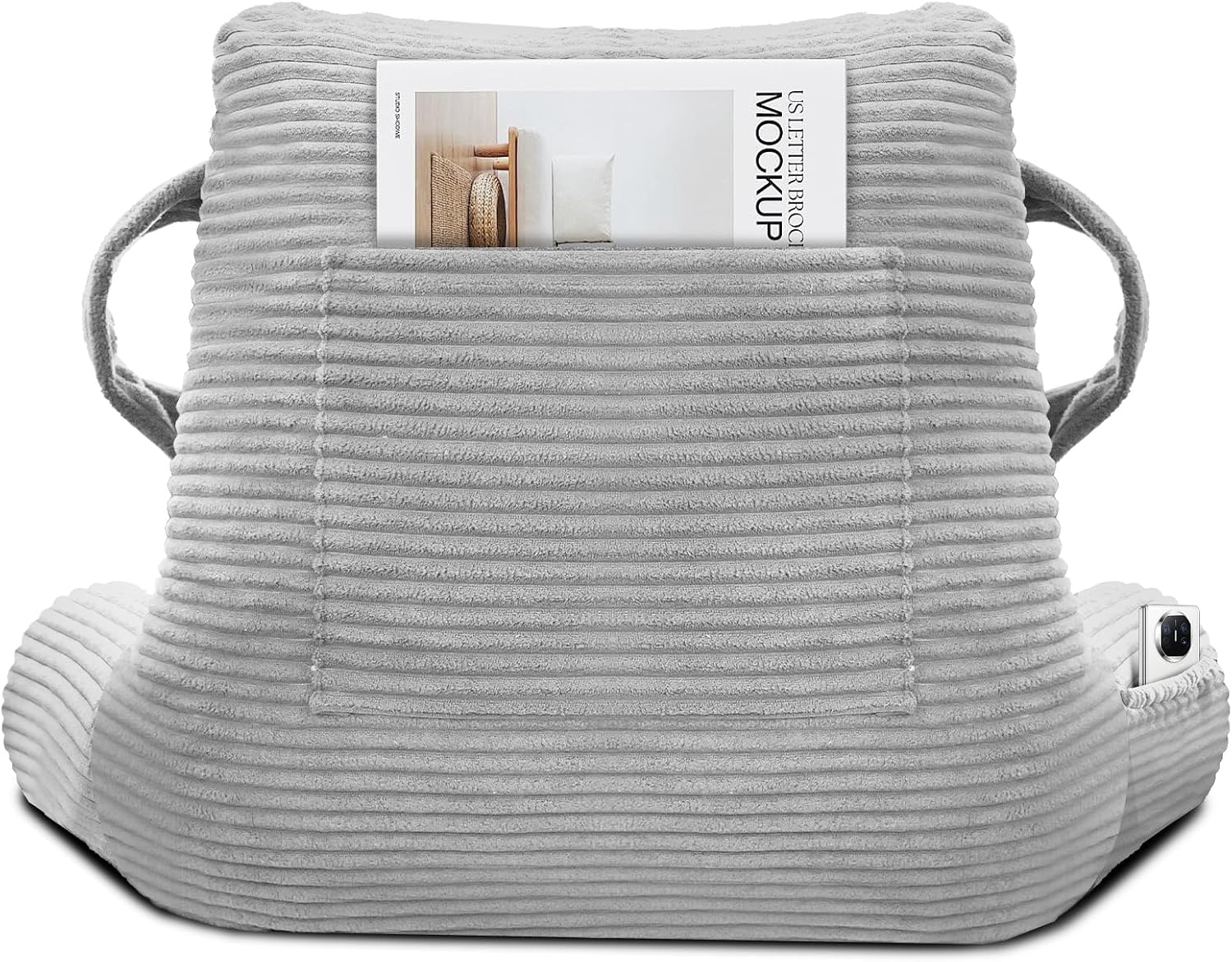 Reading Pillow for Sitting in Bed Adult, Bed Reading Pillow with Shredded Memory Foam, Back Pillow for Sitting with Arms and Pockets…