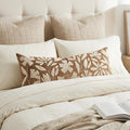 BlissBlush 14x36 Lumbar Pillow Cover for Bed, Brown Rectangular Long Throw Pillowcase, Embroidered Velvet Floral Tufted Farmhouse Accent…