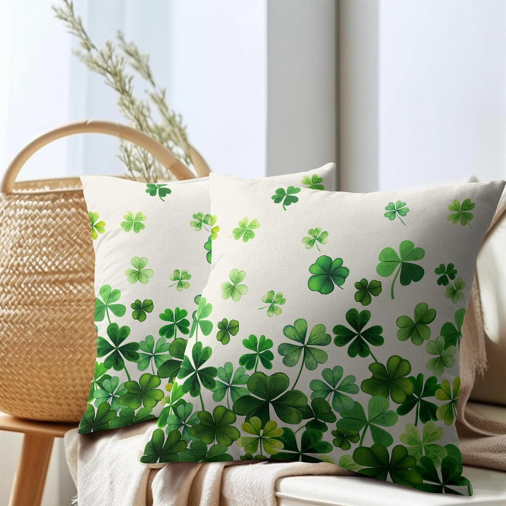 Granbey Lucky Clover Shamrocks Throw Pillow Covers St. Patrick's Day Pillowcase 20x20inch Set of 2 Green Spring Holiday Decorative Cotton-L…