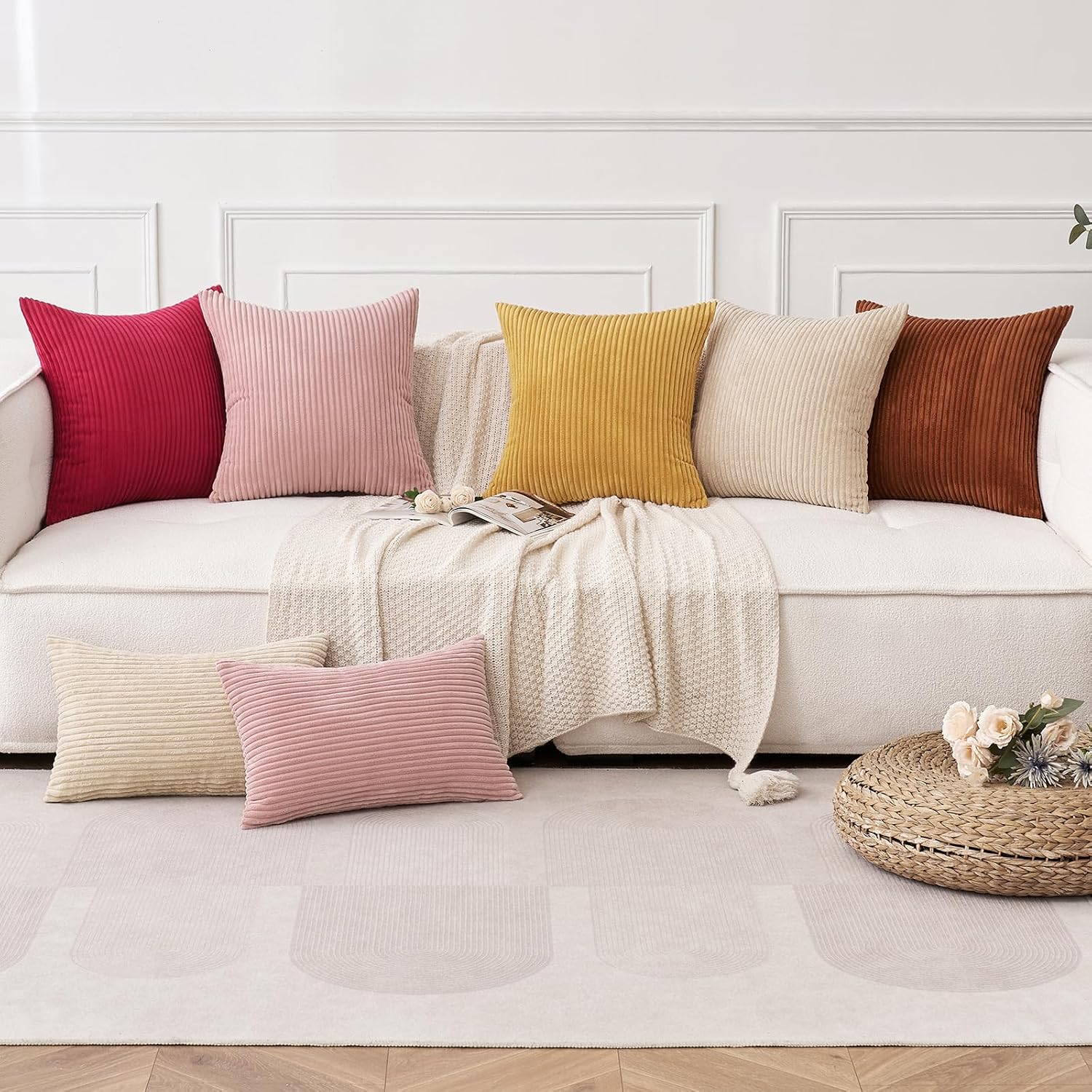 MIULEE Pack of 2 Corduroy Soft Soild Decorative Square Throw Pillow Covers Cushion Cases Pillowcases for Sofa Bedroom Car 18 x 18 Inch 45…