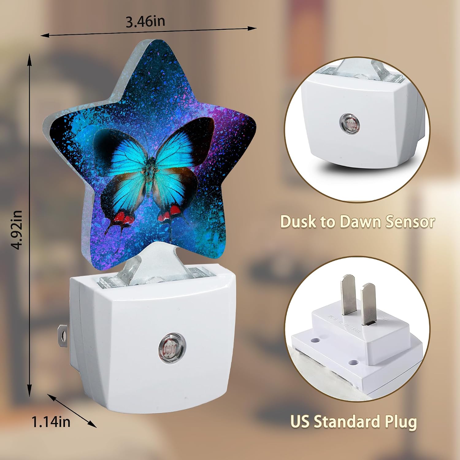 Blue Butterfly Night Light, Dusk to Dawn Smart Sensor Nightlight for Bedroom Bathroom Kitchen Hallway Stairs Hallway, Plug-in, Energy…