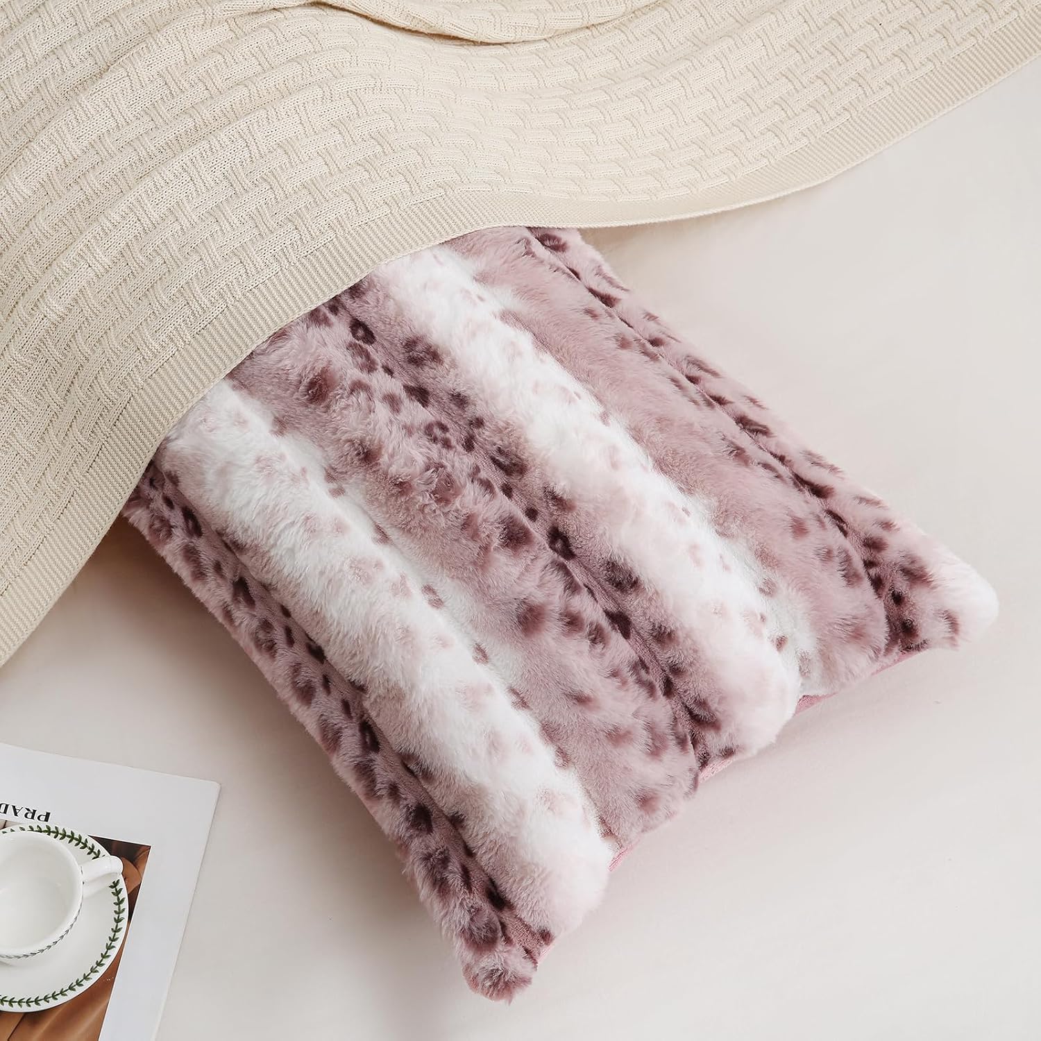 Chumerry Fuzzy Faux Fur Pillow Case Plush Shaggy Pillow Cover Plaid Check Texture Extra Soft Fluffy Faux Rabbit Fur Fabric Decorative Pillo…