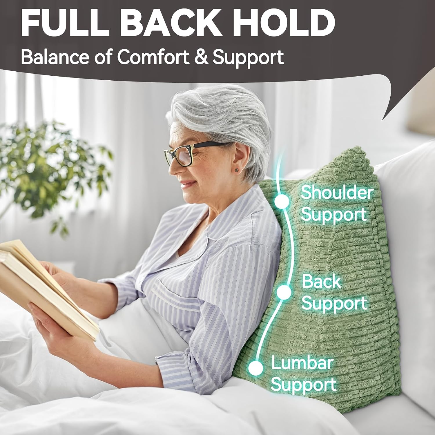 Headboard Pillow Queen, Wedge Pillow for Headboard, Backrest Pillows for Reading, Sitting, Working in Bed, Daybed Soft Pillows with Removable Cover for Bed Dorm Sofa, Green