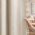 XOGUIBO Boho Blackout Curtains 2 Panels 84 Inch for Living Room Bedroom, Beige Linen Texture Farmhouse Curtains with Tassels and Cot…