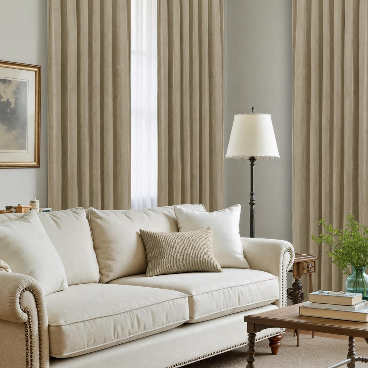 Lamit Dark Taupe Velvet Curtains 96 Inch for Living Room, Thick Thermal Insulated Curtains Room Darkening Country Decor Back Tab and Rod Po…