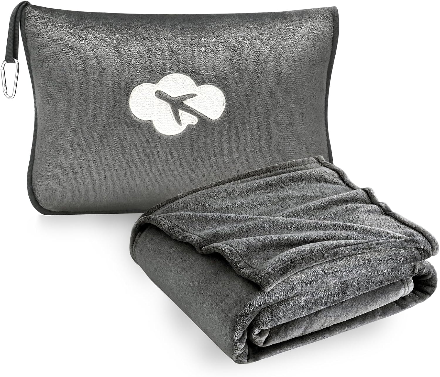 JungleStar Travel Blanket and Pillow Compact, Soft 2 in 1 Airplane Blanket with Soft Bag Pillowcase, Hand Luggage Sleeve and Backpack Clip (…