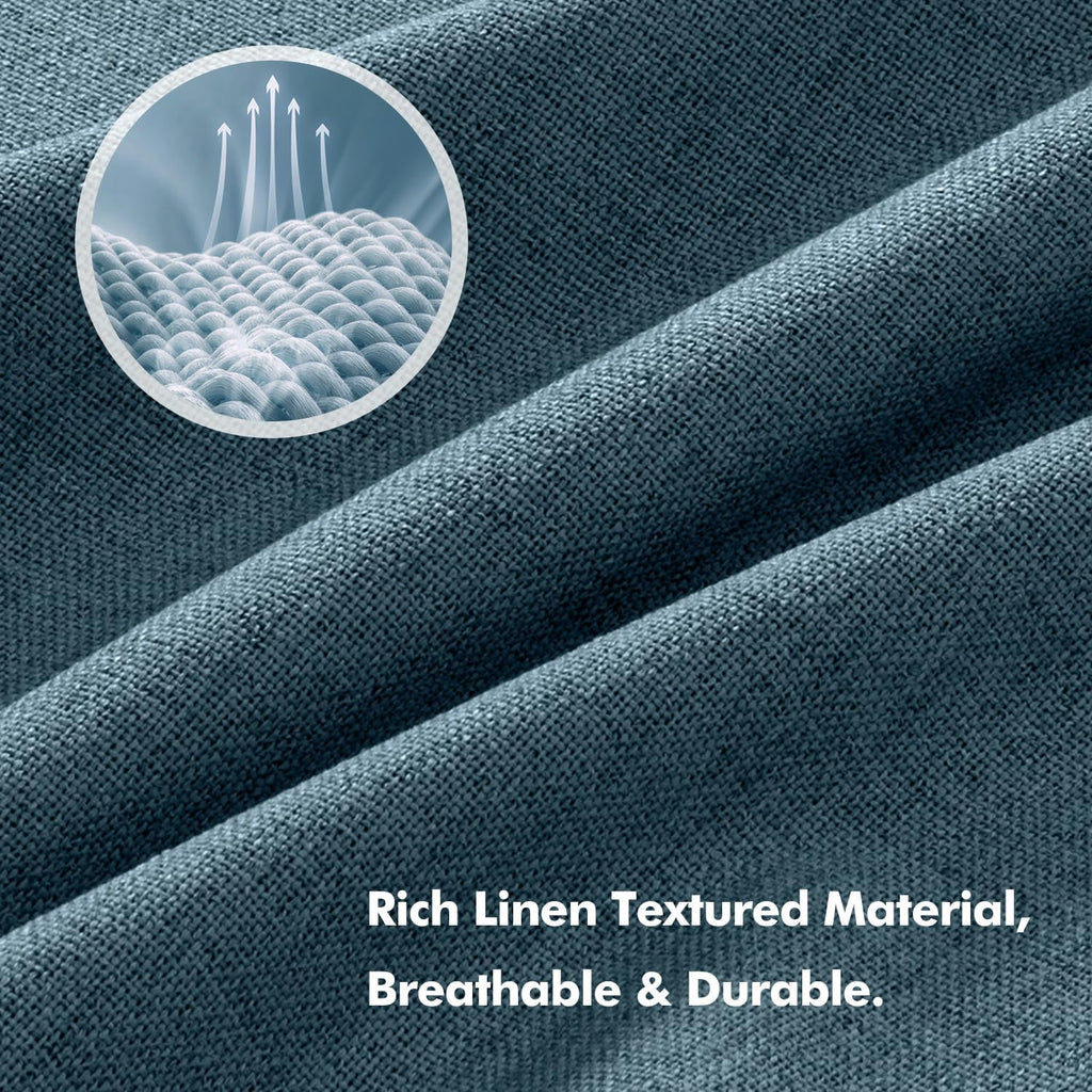 Miulee 100% Blackout Linen Curtains for Bedroom, Stone Blue Solid Luxury Decor Thermal Insulation Room Darkening Drapes for Living Room Nur…