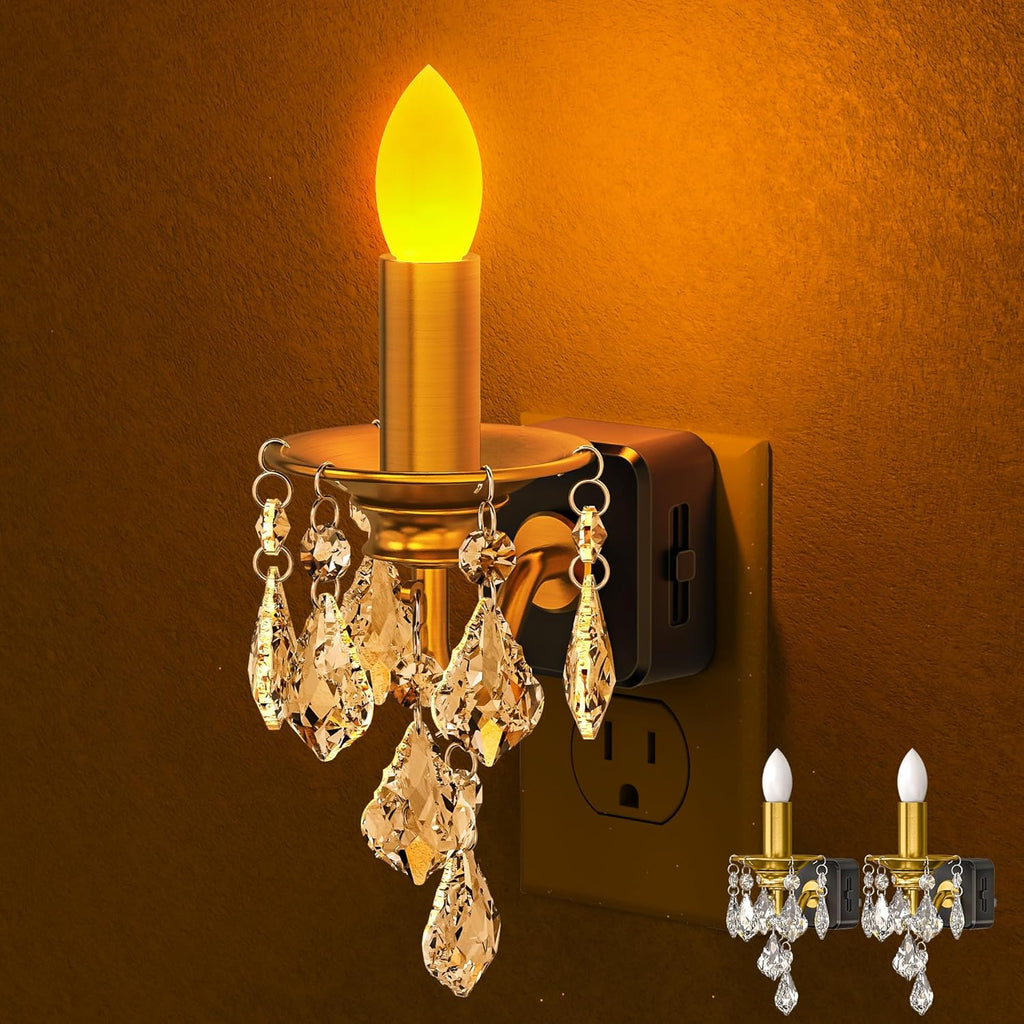 Candle Night Lights Plug into Wall, LED Amber Night Light with Dusk to Dawn Sensor, 0-100LM Dimmable, Decorative Gold Candle-Style…