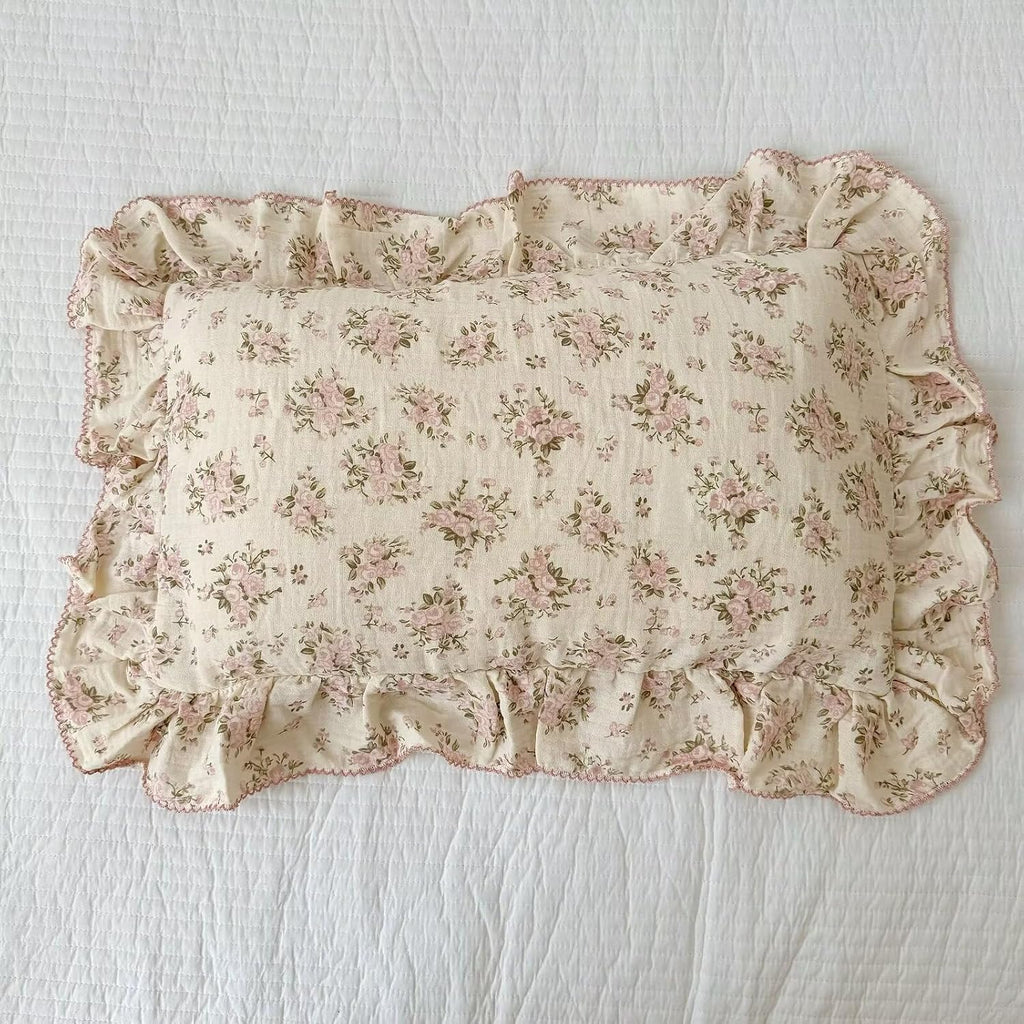 BuLuTu Muslin Cotton Toddler Pillowcases 14"x20", Shabby Chic Pink Floral Kids Pillow Cases Fit Toddler Pillow Sized 13"x18" Soft…