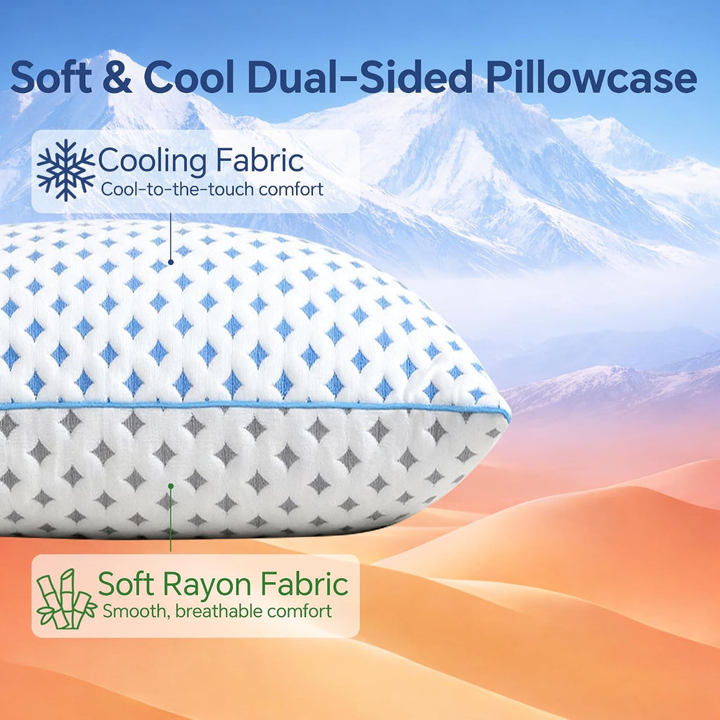 ezepilw Queen Size Pillow 1 Pack for Sleeping, Cooling Adjustable Memory Foam Pillow, Dual Fill Design Helps Maintain Shape, Breatha…