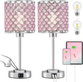 GyroVu Crystal Table Lamp, Bedside Crystal Lamp, Dimmable Touch Nightstand Lamp with USB-C+A Charging Ports Pink Night Lights Decorative…