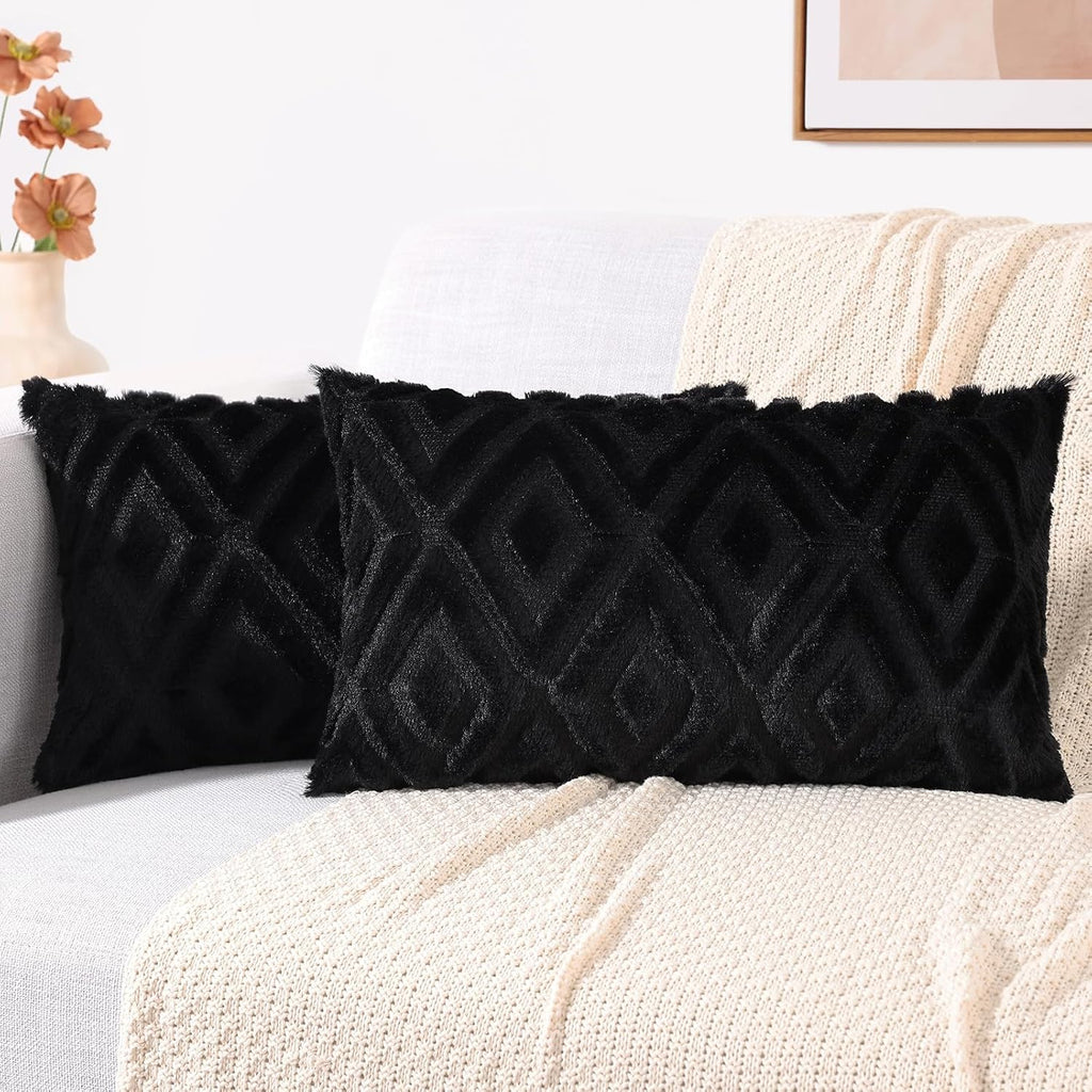 decorUhome Summer Couch Throw Pillow Covers 12x20 Set of 2, Decorative Soft Plush Faux Fur Wool Lumbar Accent Pillow Covers for Modern Farm…