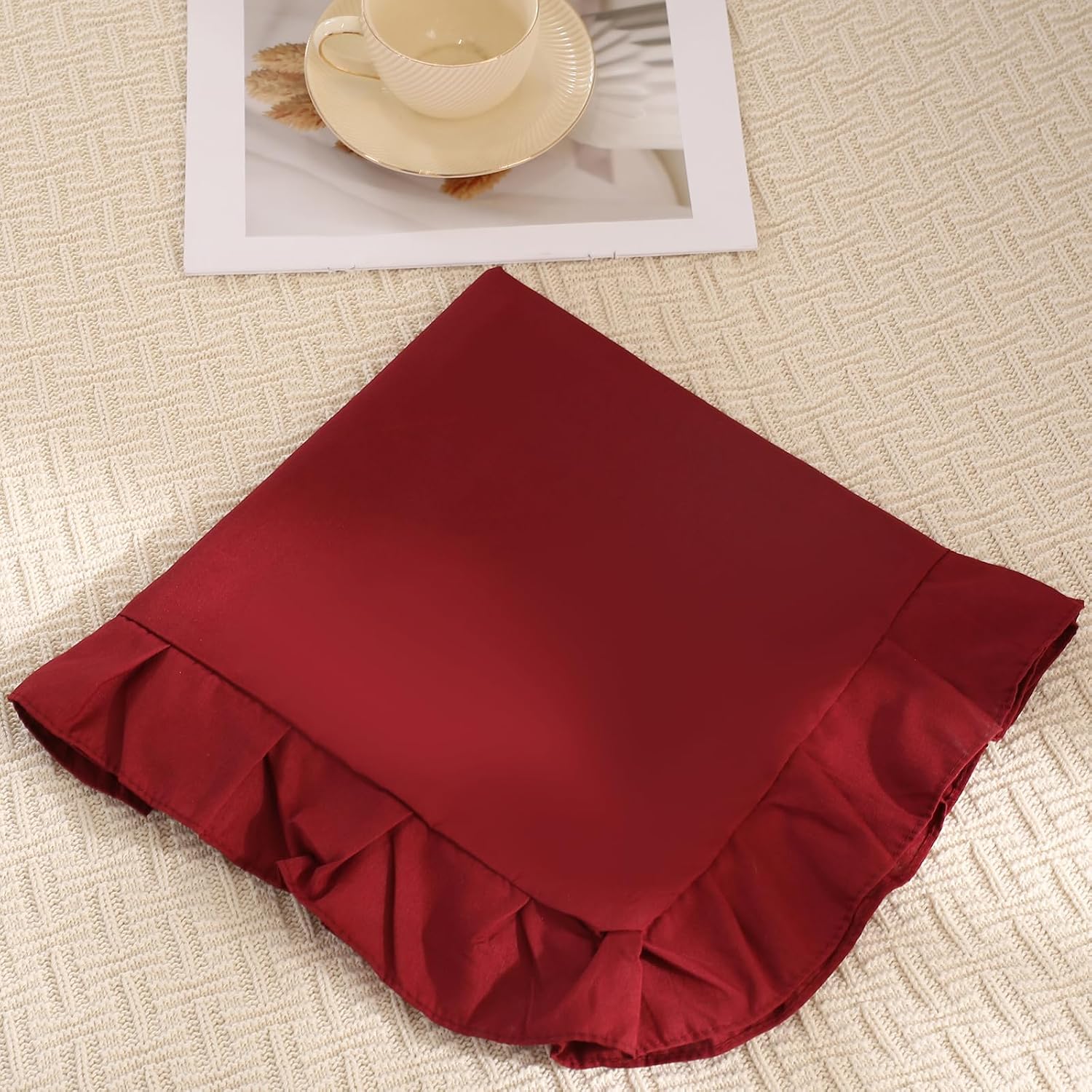 Merryword Burgundy Body Pillow Cover 20x54inches Long Pillowcase Ruffled Pillowcases Shabby Chic Ruffled Fringe Decor Body Ruffled Pillow S…