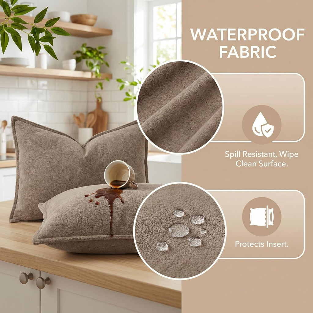 KevinTextile Kevin Textile Waterproof Decorative Pillow Covers Taupe 26x26 Inch Pack of 2 Soft Boucle Textured Euro Pillowcases Elegant Acc…