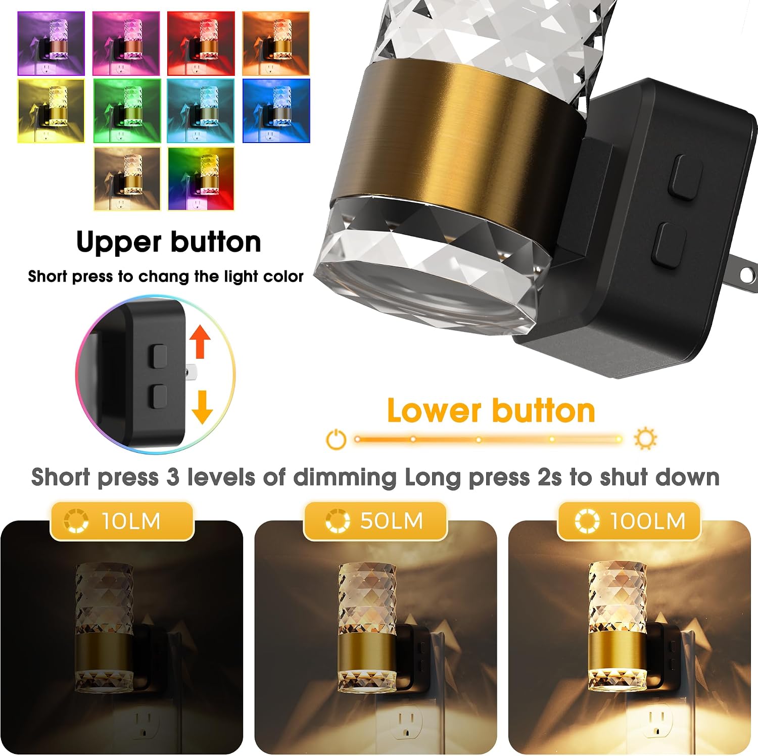 L LOHAS LED Night Light, Night Lights Plug into Wall, 10-Color RGB Change Nightlights,10/50/100LM Adjustable Automatic Nightlights Plug…