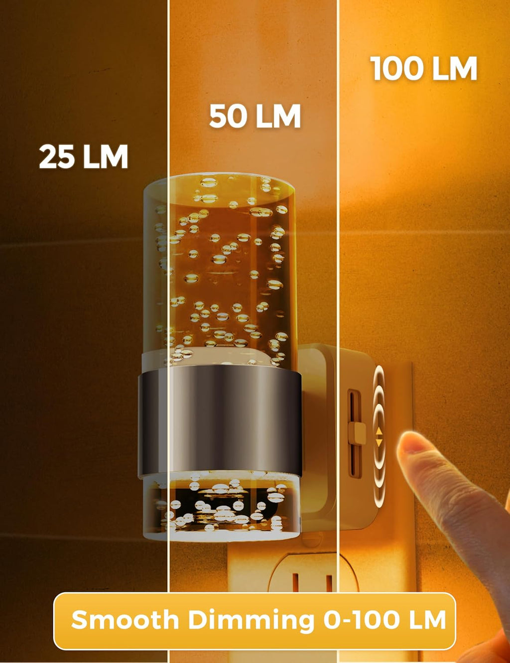 L LOHAS LED Night Light, Dimmable Night Lights Plug into Wall, 2 Pack Acrylic Nightlights with 0-100 LM Adjustable Brightness, Amber Plug…
