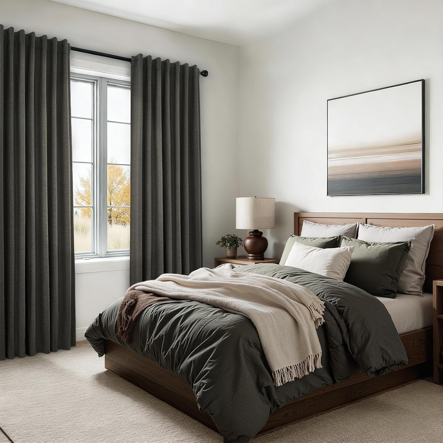 Topfinel Grey Linen Black Out Curtains 96 Inches Long 2 Panels Set for Sliding Glass Doors Modern Cottage Room Darkening Pleat Dark Gray Ae…
