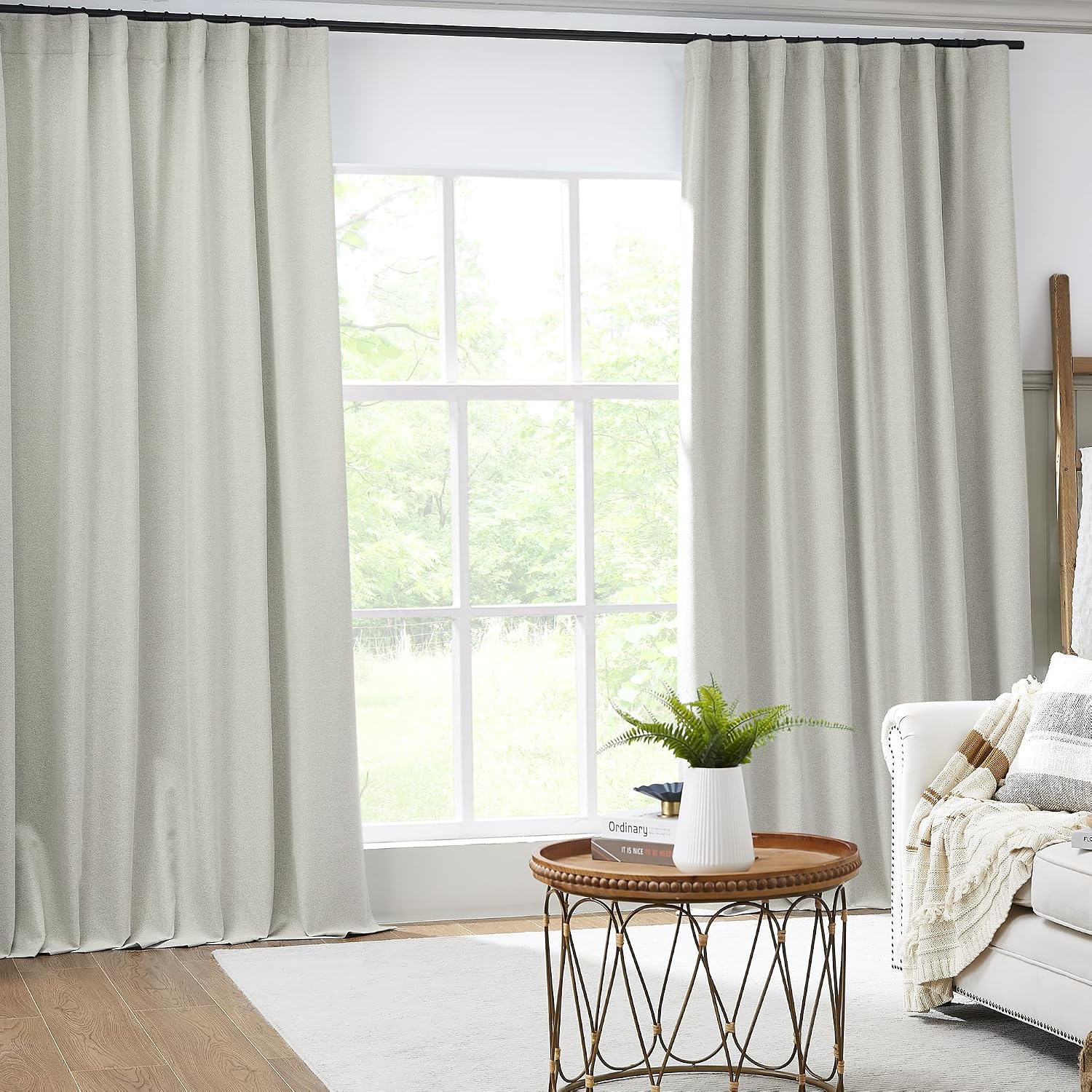 Keqiaosuocai 102 Inch Linen Blackout Curtains for Ceiling Track System Back Tab, Loop Pocket Curtains 72 Inch Wide Drapes for Patio Sliding…