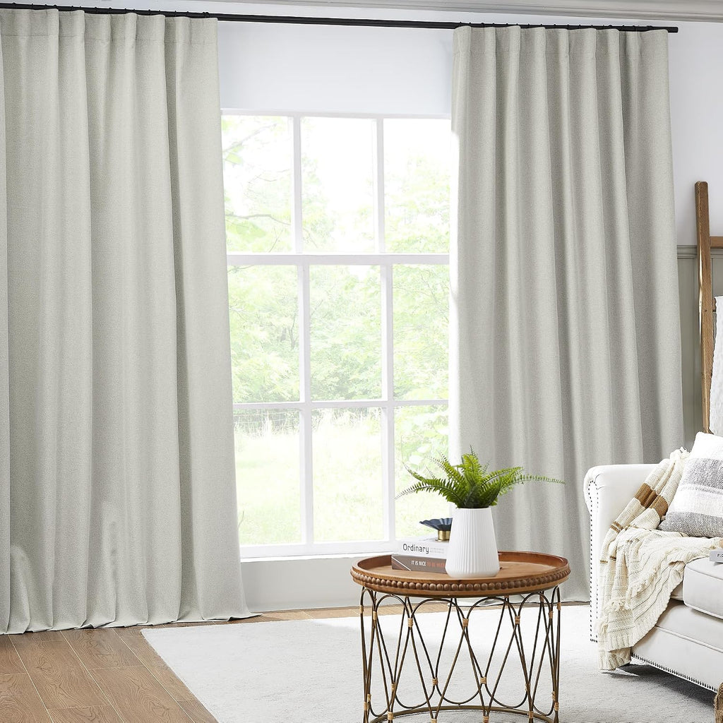Keqiaosuocai Linen Blackout Farmhouse Curtain Panels for Living Room Track System, Back Tab Loop Pocket Pleated Floor to Ceiling Drapes for…