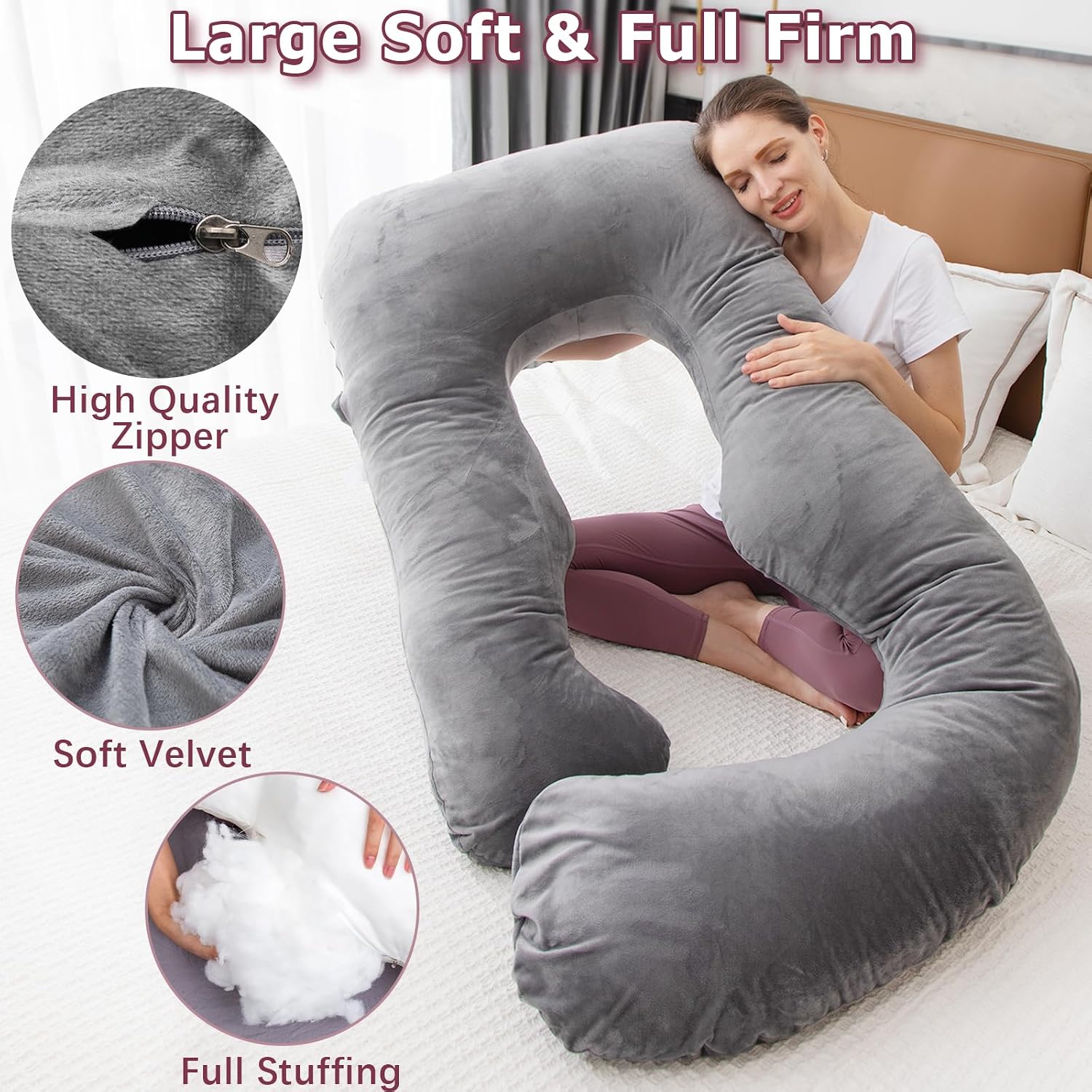 Moonpine MOON PINE Pregnancy Pillow, U Shaped Full Body Pillow for Maternity Support, Sleeping Pillow with Cover for Pregnant Women (Dark G…