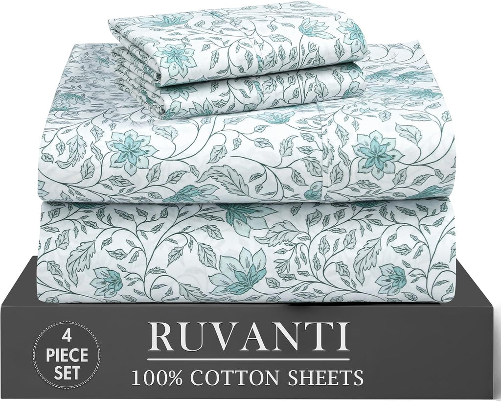 Ruvanti 100% Cotton Percale Sheets Twin XL Size 4 Piece Set, Cooling Bed Sheets for Hot Sleepers, Deep Pocket 16”, Breathable Lightweight &…