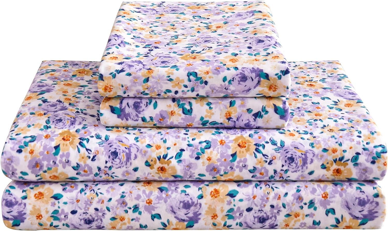 mooreeke Floral King Bed Sheets, Soft Microfiber Vintage Printed Bedding Sheets & Pillowcases, Deep Pocket Non-Slip Fitted King Sheet, Purp…