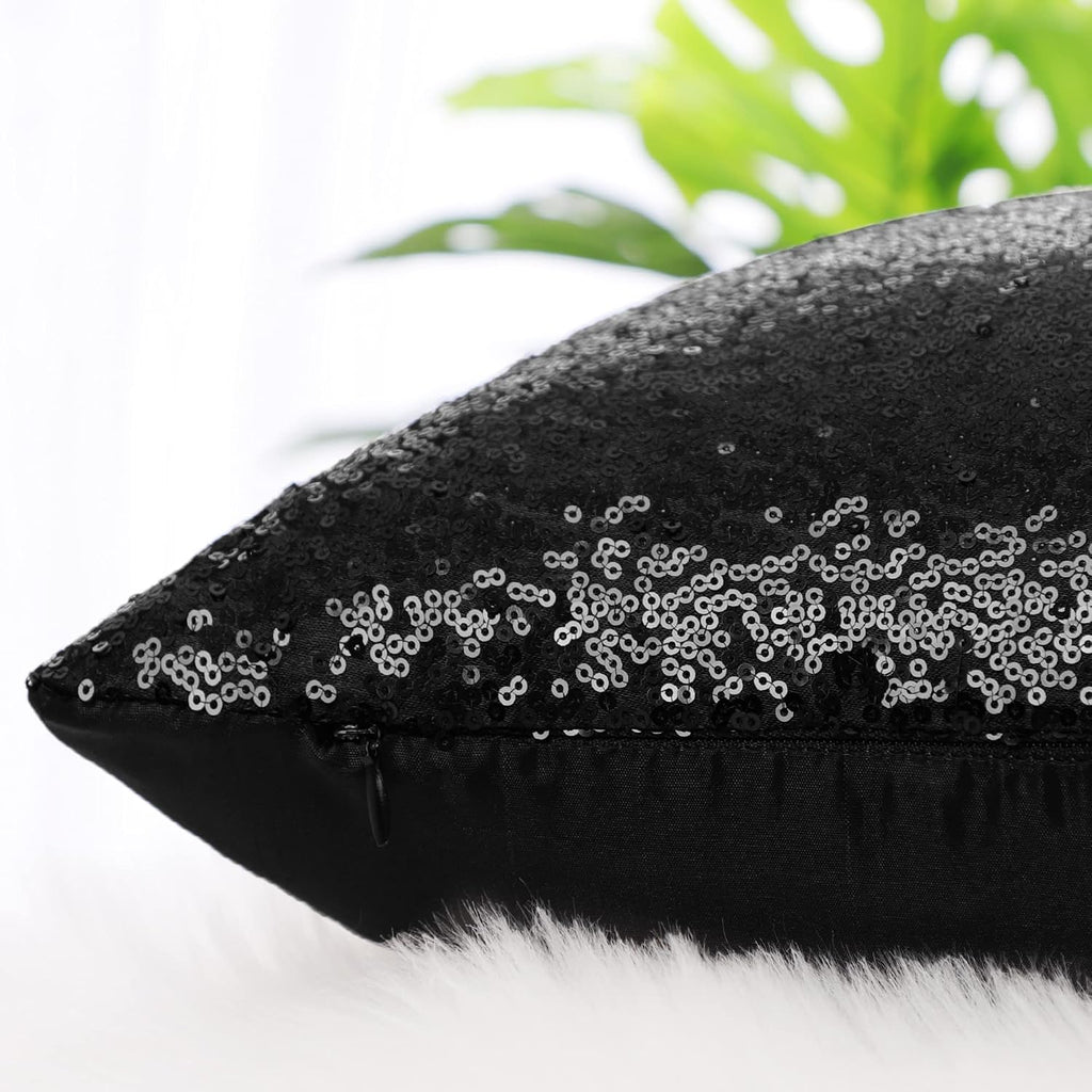 uxcell 2 Pcs Black Sequin Throw Pillow Covers, Shiny Sparkling Comfy Satin Sequin Cushion Covers, Decorative Pillowcases for…