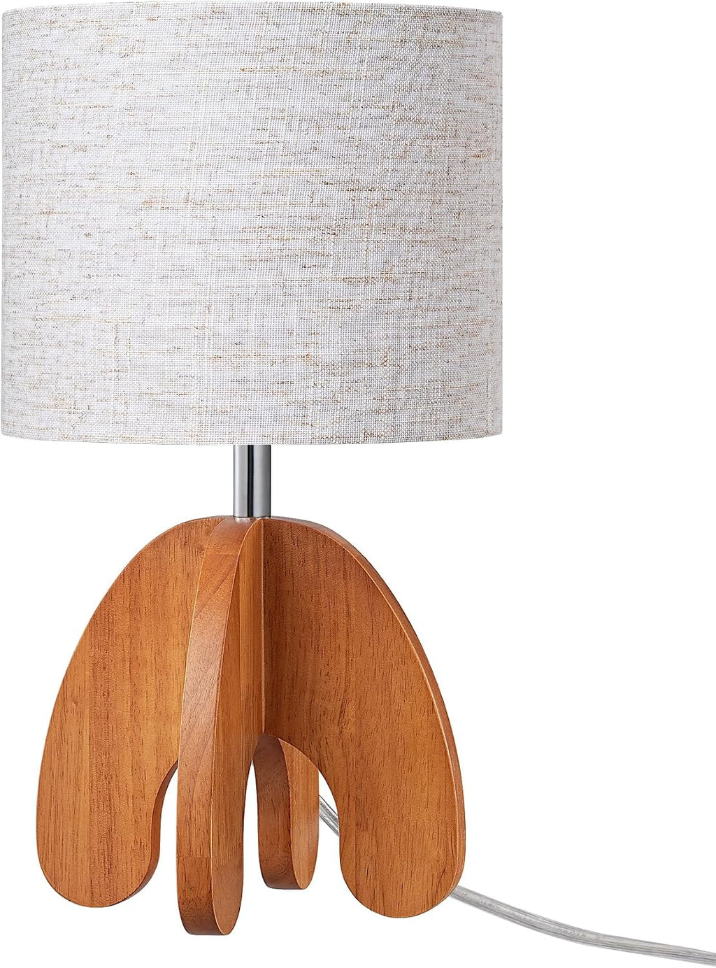 EDISHINE Wood Table Lamp, Small Nightstand Lamp with Beige Linen Lampshade, Integrated Four-Legged Wooden Base, End Bedside Lamp for…