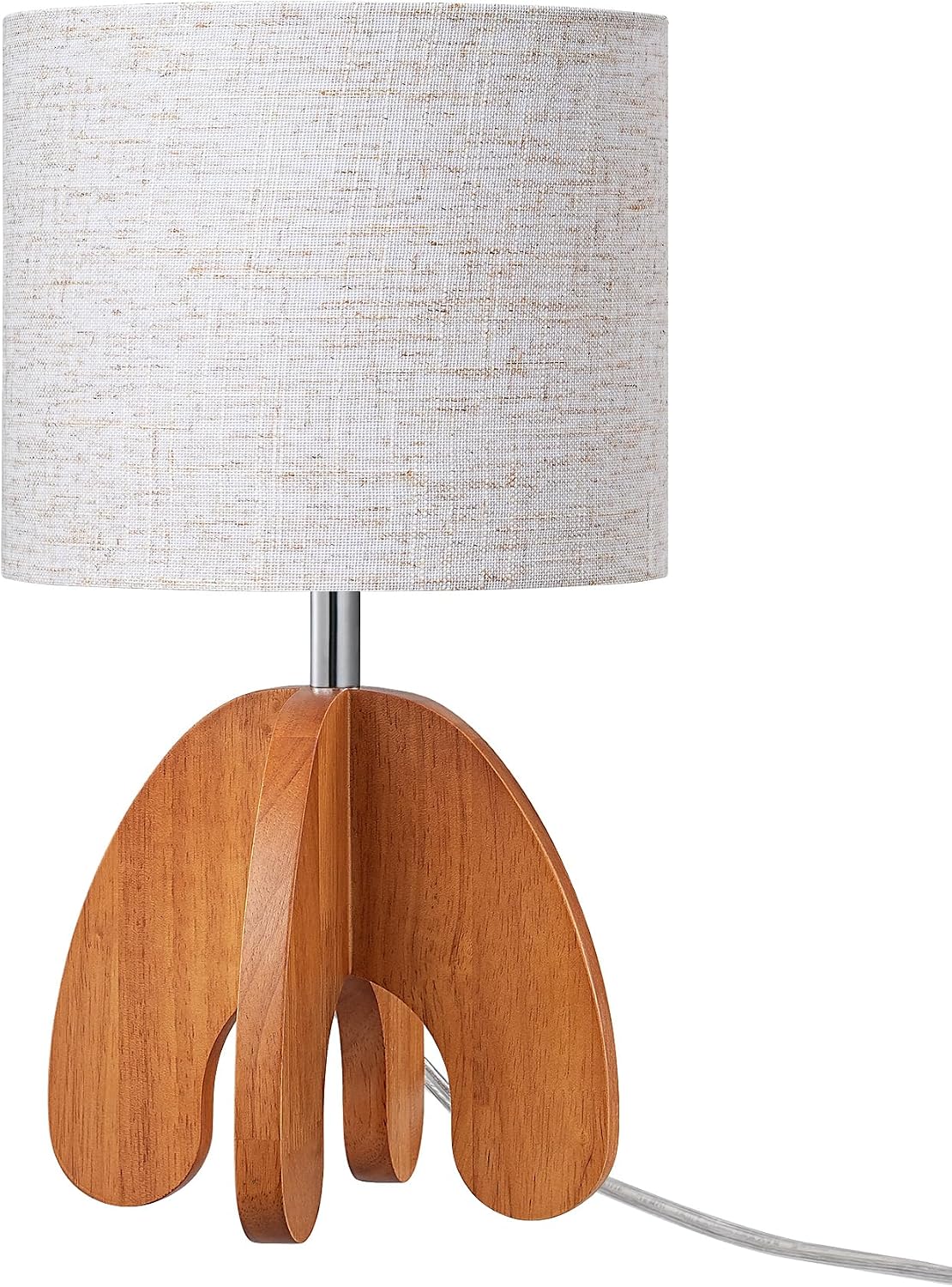 EDISHINE Wood Table Lamp, Small Nightstand Lamp with Beige Linen Lampshade, Integrated Four-Legged Wooden Base, End Bedside Lamp for…