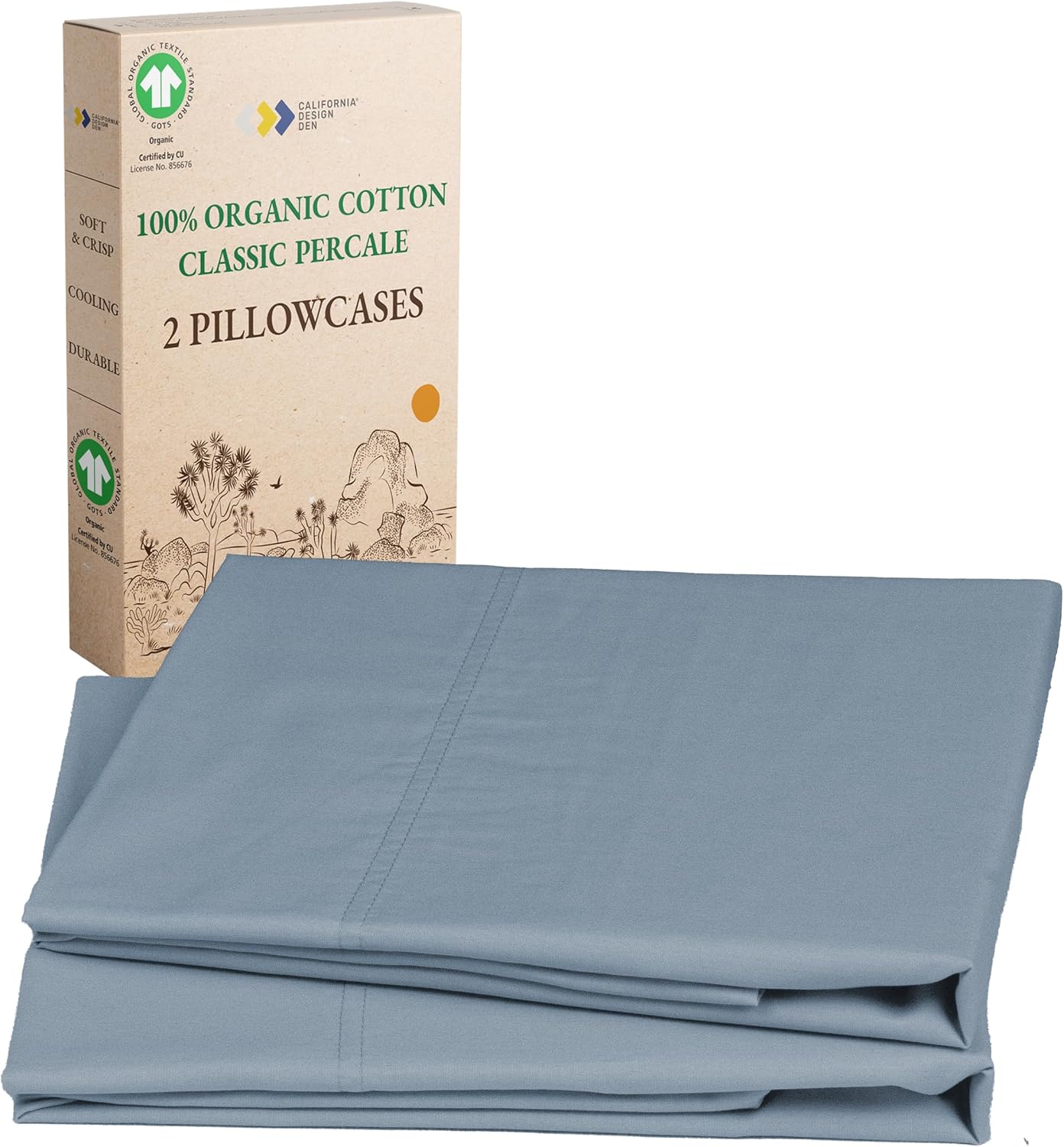 CaliforniaDesignDen California Design Den 100% Organic Cotton King Size Pillow Cases 2 Set, Soft & Crisp Percale Weave Cotton Pillowcases (…