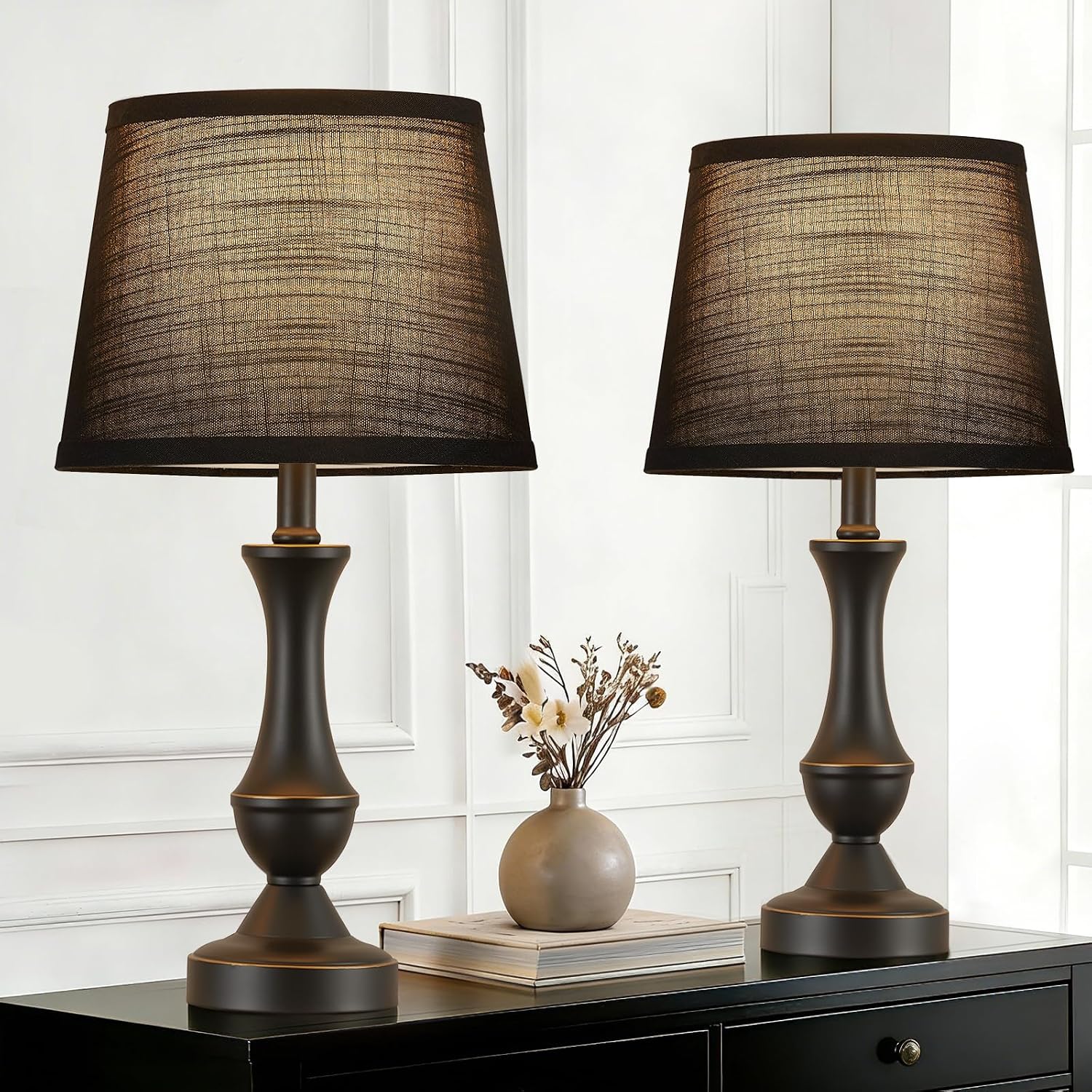Luvkczc Table Lamp Set of 2, 19" Mordern Bedside Lamps for Living Room & Bedroom, Linen Shade Desk Lamps for Nightstand, Office…